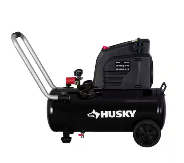 Husky 8 Gal. 150 PSI Portable Electric Oil-Free Horizontal Hotdog Air Compressor with Rubber Wheels and 1-Quick Coupler USED