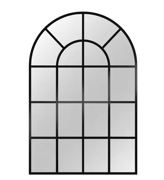 Black 24 in. W x 36 in. H Arched Windowpane Aluminum Alloy Framed Mirror Wall Mirror