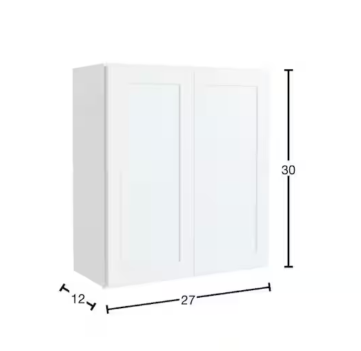 Courtland 27 in. W x 12 in. D x 30 in. H Assembled Shaker Wall Kitchen Cabinet in Polar White