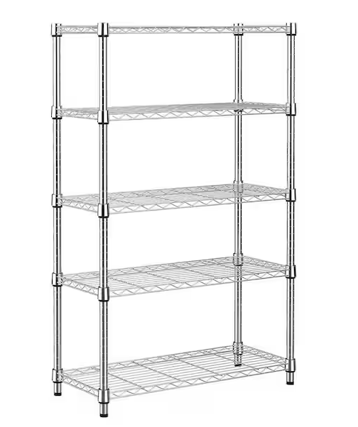 Tileon Heavy Duty 5-Tier Utility Shelving Unit, 1750 lbs. Steel Organizer Wire Rack for Kitchen, Office, Garage in Chrome