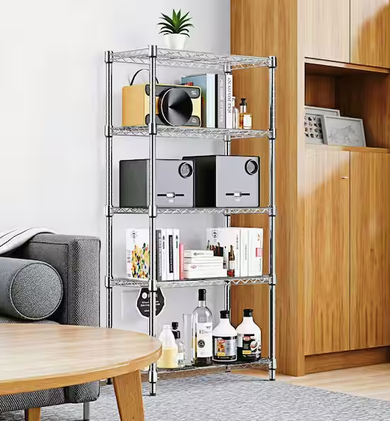 Tileon Heavy Duty 5-Tier Utility Shelving Unit, 1750 lbs. Steel Organizer Wire Rack for Kitchen, Office, Garage in Chrome