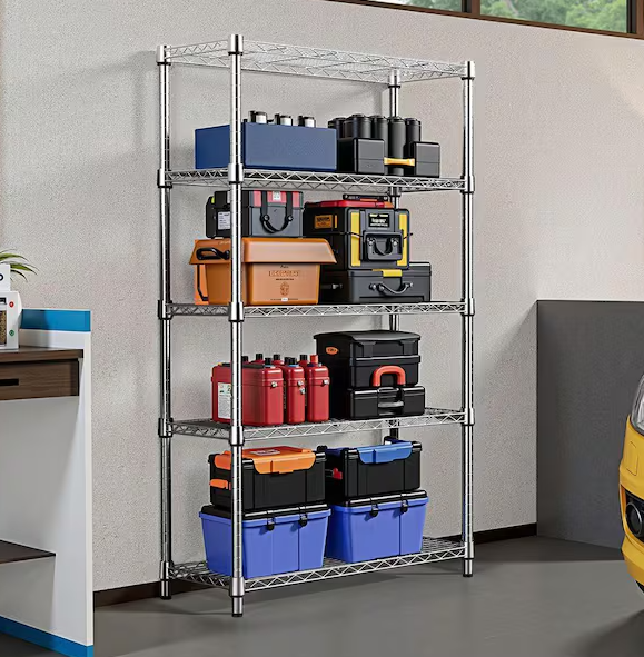 Tileon Heavy Duty 5-Tier Utility Shelving Unit, 1750 lbs. Steel Organizer Wire Rack for Kitchen, Office, Garage in Chrome