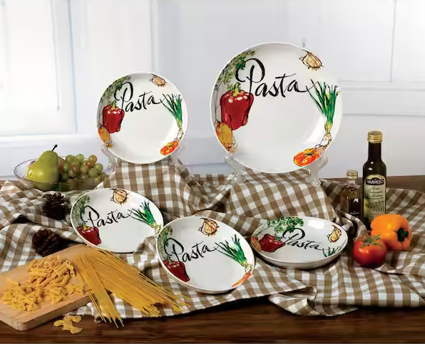 Lorren Home Trends 11 in. 52 fl. oz. Vegetable 5-Piece White Porcelain Pasta Serving Bowl Set