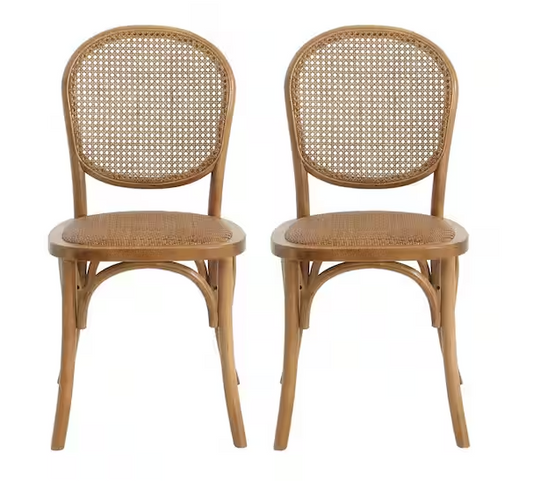 Harper & Bright Designs Light Brown Birch Wood Rattan Upholstered Dining Chair Set of 2