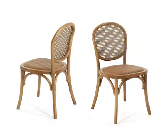 Harper & Bright Designs Light Brown Birch Wood Rattan Upholstered Dining Chair Set of 2