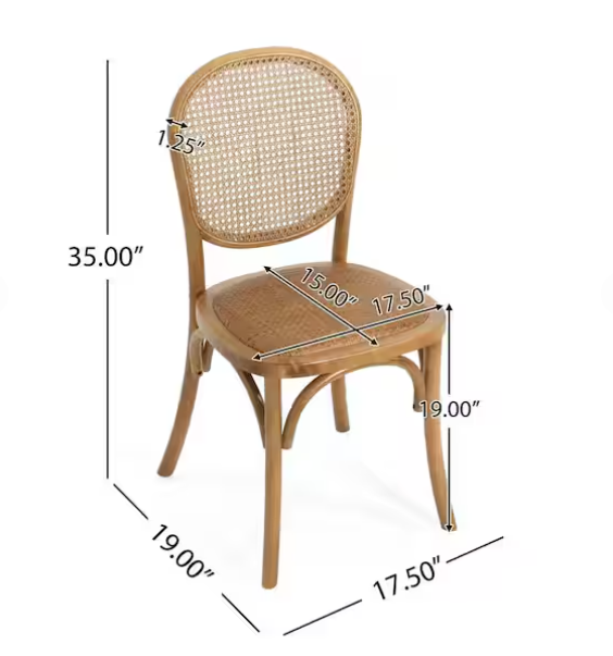 Harper & Bright Designs Light Brown Birch Wood Rattan Upholstered Dining Chair Set of 2