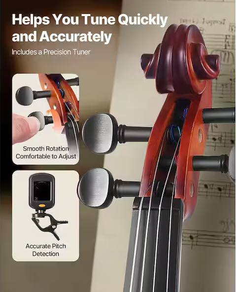 SKYSHALO Violin 1/4 Size Violin Fiddle Set w/ Hard Case Rosin Bow Shoulder Rest Bridge Tuner and Extra Strings Solidwood (Brown)