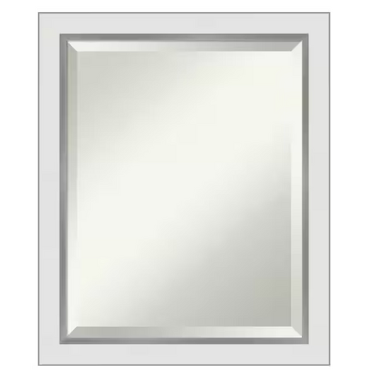 Medium Rectangle Satin Silver MetallicWhite Beveled Glass Modern Mirror (23 in. H x 19 in. W)