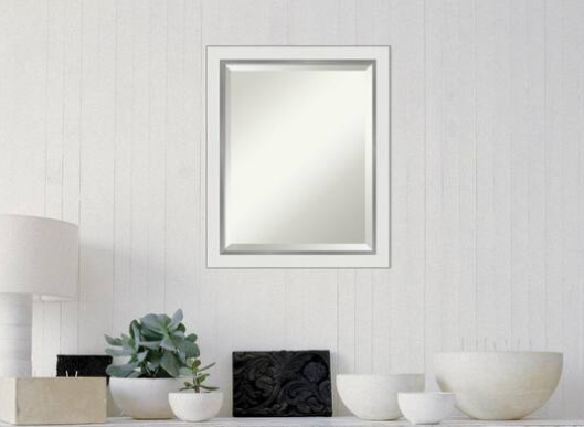Medium Rectangle Satin Silver MetallicWhite Beveled Glass Modern Mirror (23 in. H x 19 in. W)
