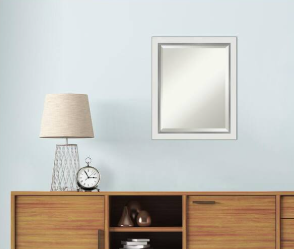 Medium Rectangle Satin Silver MetallicWhite Beveled Glass Modern Mirror (23 in. H x 19 in. W)
