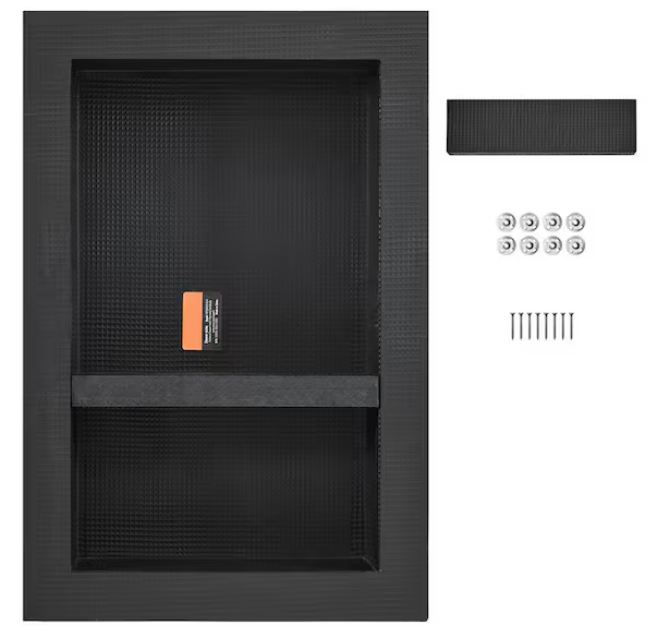 16 in. W x 24 in. H x 3.5 in. D Shower Niche Ready for Tile Double Shelf Organizer in Black