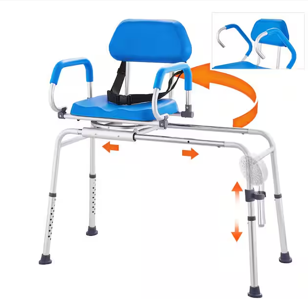 Sliding Tub Transfer Bench 13 in. W Freestanding Shower Bench Reversible Backrest Shower Bench in White