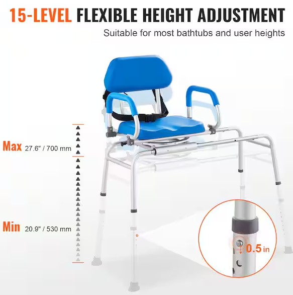 Sliding Tub Transfer Bench 13 in. W Freestanding Shower Bench Reversible Backrest Shower Bench in White