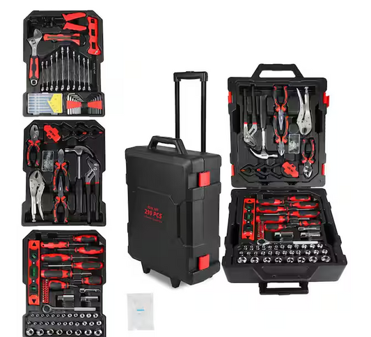 Flynama 299-Piece Tool Kit with Rolling Tool Box Socket Wrench Hand Tool Set