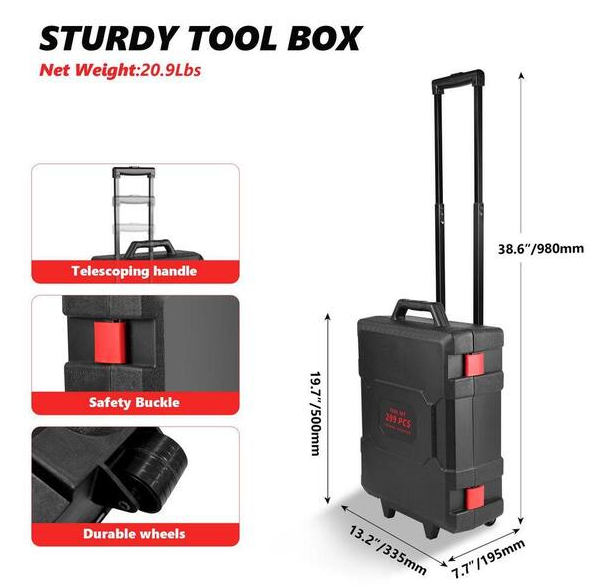 Flynama 299-Piece Tool Kit with Rolling Tool Box Socket Wrench Hand Tool Set