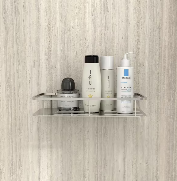 Passage 5.12 in. L x 2.9 in. H Metal Wall Rectangular Shower Shelf in Brushed Metal