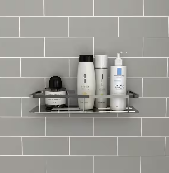 Passage 5.12 in. L x 2.9 in. H Metal Wall Rectangular Shower Shelf in Brushed Metal