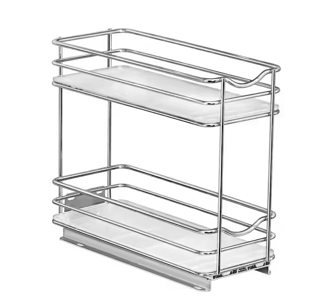 Slide Out Spice Rack Pull Out Cabinet Organizer 4-1/4 in. Wide - Double, Chrome