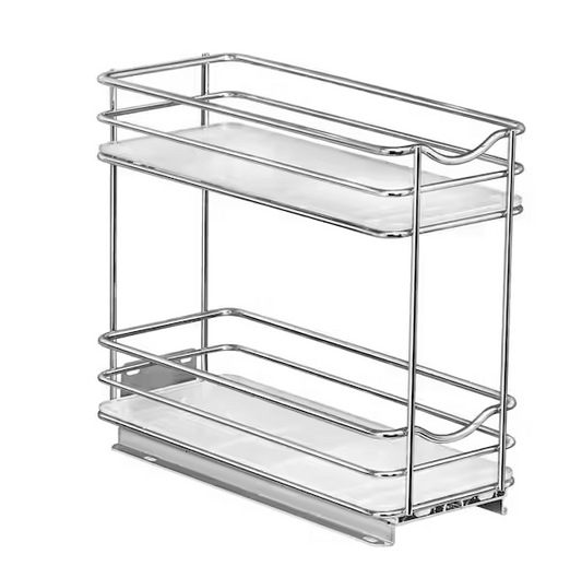 Slide Out Spice Rack Pull Out Cabinet Organizer 4-1/4 in. Wide - Double, Chrome