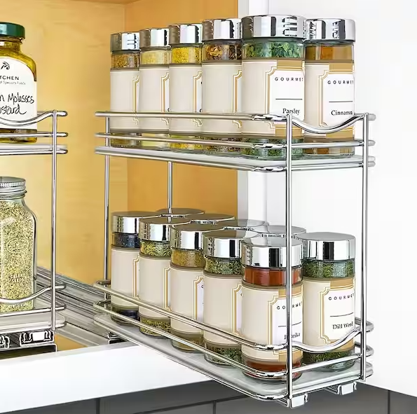 Slide Out Spice Rack Pull Out Cabinet Organizer 4-1/4 in. Wide - Double, Chrome
