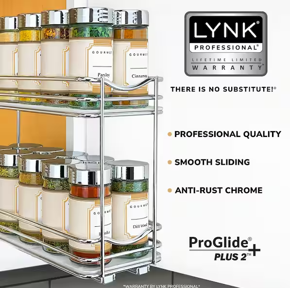 Slide Out Spice Rack Pull Out Cabinet Organizer 4-1/4 in. Wide - Double, Chrome