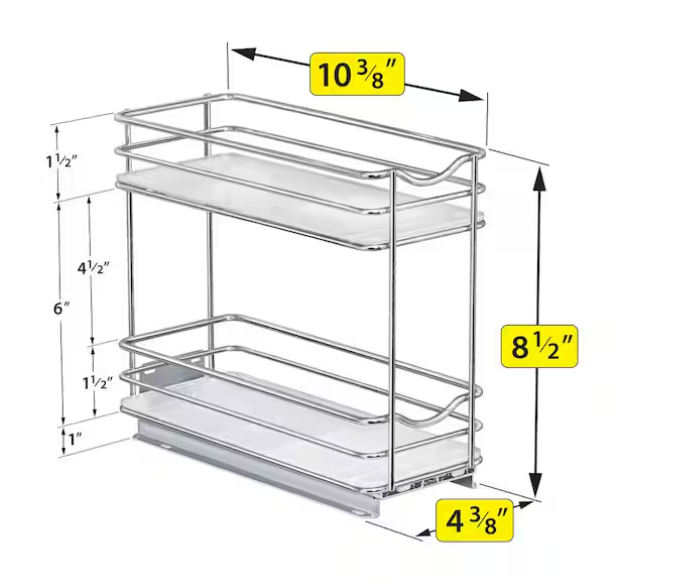 Slide Out Spice Rack Pull Out Cabinet Organizer 4-1/4 in. Wide - Double, Chrome