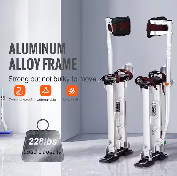 SVOPES Adjustable Drywall Stilts, 18 in. to 30 in. Aluminum Tool Stilts with Protective Knee Pads, Non-Slip Work Stilts, Silver