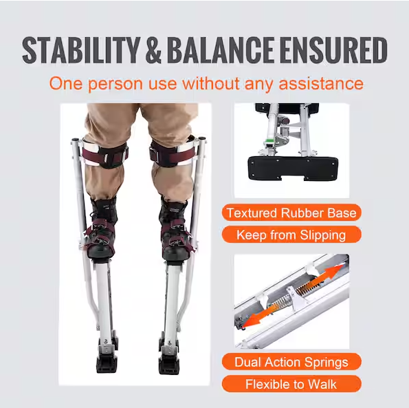 SVOPES Adjustable Drywall Stilts, 18 in. to 30 in. Aluminum Tool Stilts with Protective Knee Pads, Non-Slip Work Stilts, Silver