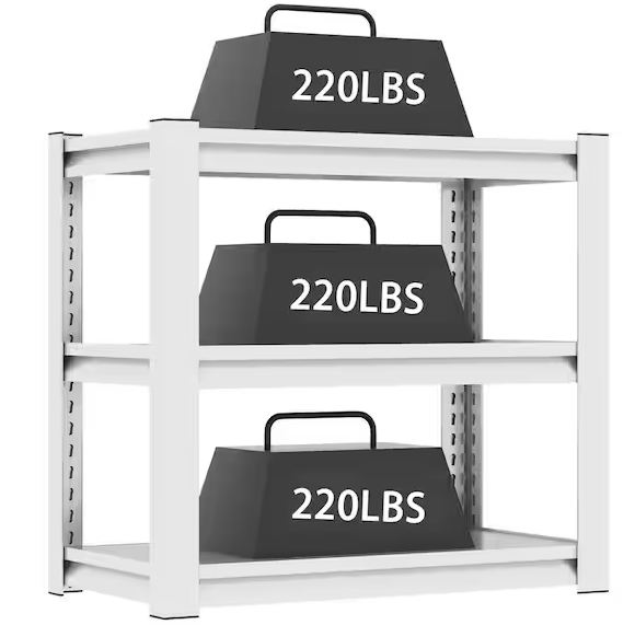 31.5 in. H 3-Shelf Antique White Metal Pantry Organizer 40-50 Gal. Fish Tank Stand Metal Shelving w/Adjustable Shelve
