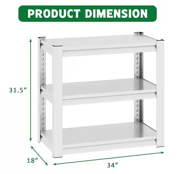 31.5 in. H 3-Shelf Antique White Metal Pantry Organizer 40-50 Gal. Fish Tank Stand Metal Shelving w/Adjustable Shelve