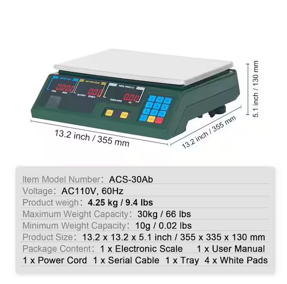 SVOPES 66 lb. Electronic Price Computing Scale, High-Precision Digital Deli Weight Scales, LED Display Commercial Food Weighing