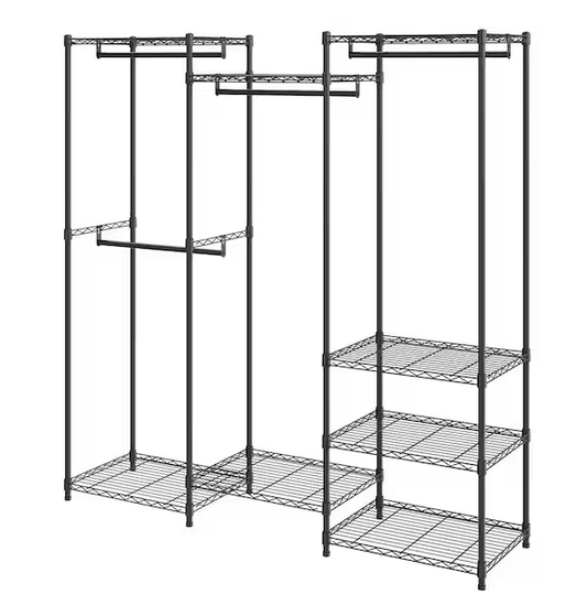 SKYSHALO Heavy Duty Clothes Rack, Rolling Clothing Garment Rack with 4-Hang Rods, Freestanding Wardrobe, 800 lbs. Load Black