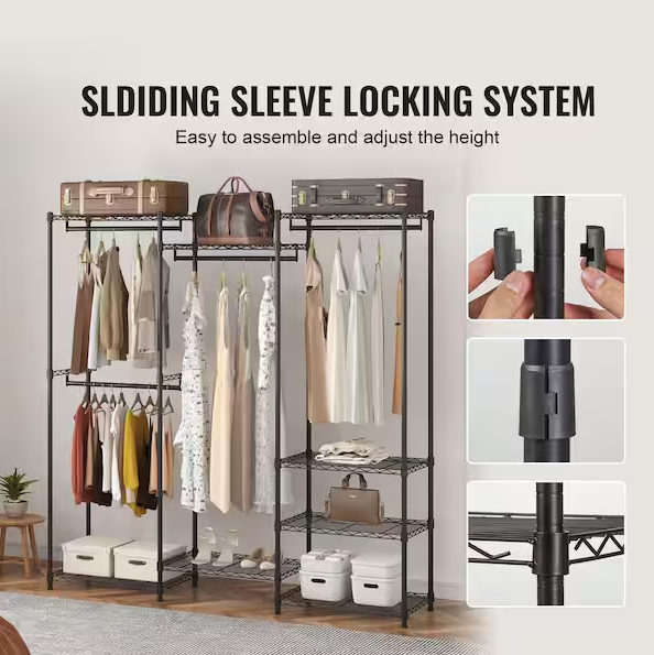 SKYSHALO Heavy Duty Clothes Rack, Rolling Clothing Garment Rack with 4-Hang Rods, Freestanding Wardrobe, 800 lbs. Load Black