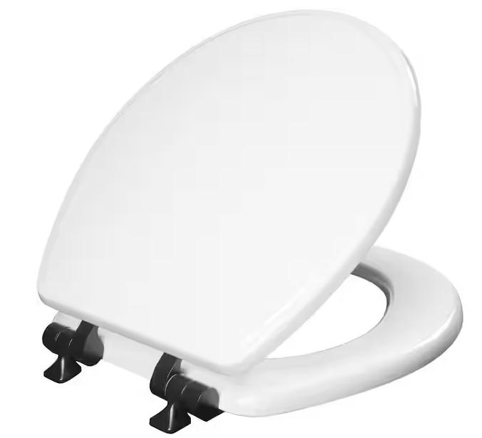 BEMIS Weston Round Soft Close Enameled Wood Never Loosens Matte Black Metal Hinge Toilet Seat in White