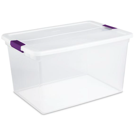 Stelirite 66 Qt. Clear Plastic Latch Box, sweet plum Latches with Clear Lid set 3