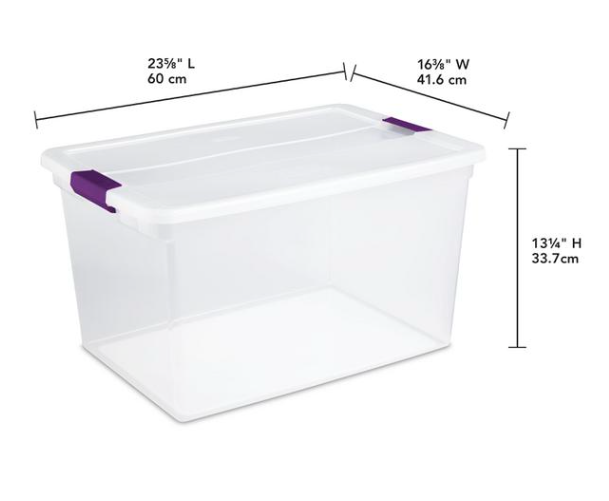 Stelirite 66 Qt. Clear Plastic Latch Box, sweet plum Latches with Clear Lid set 3