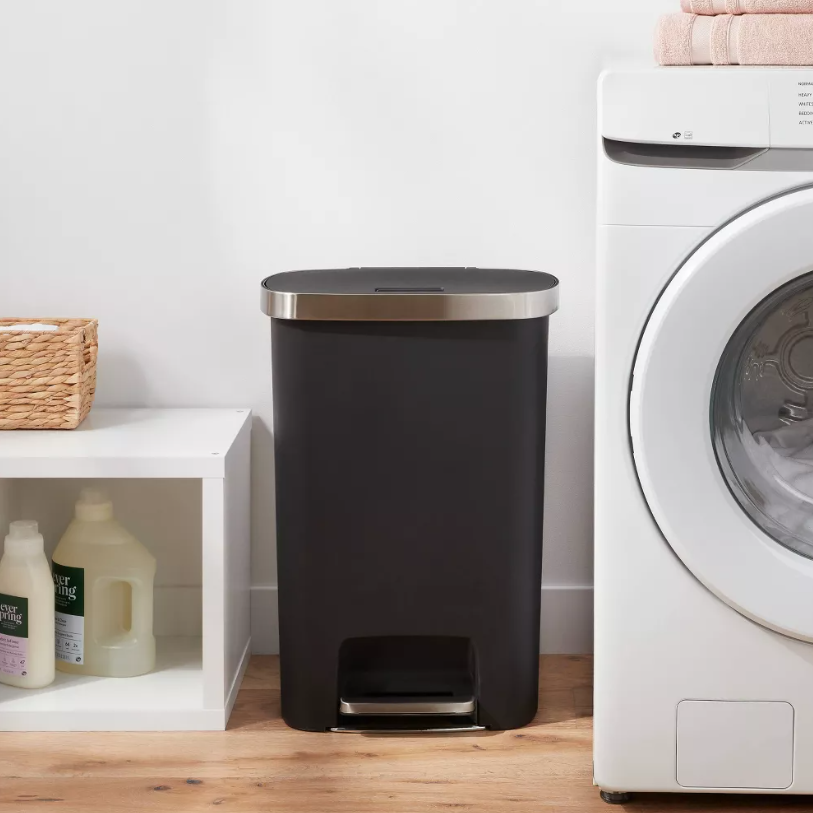 Plastic Locking Lid Step Trash Can Black - Brightroom™: 13 Gallon Indoor Kitchen Garbage Can
