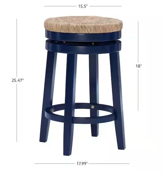 Powell Company Mesquite 25 in. Navy Blue Backless Wood Counter Stool with Seagrass Seat