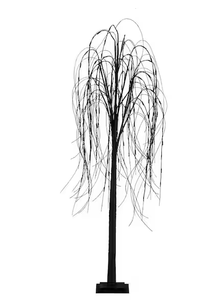 Nearly Natural 6 ft. Artificial Halloween Black Willow Tree Pre-Lit with Orange and Purple LED Lights