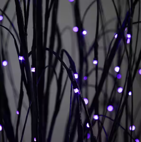 Nearly Natural 6 ft. Artificial Halloween Black Willow Tree Pre-Lit with Orange and Purple LED Lights
