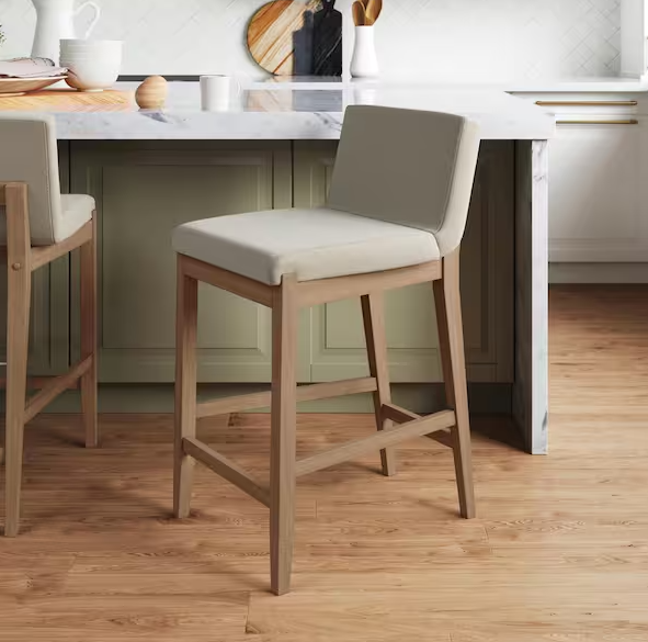 Nathan James Gracie 24 in. Modern Counter Height Bar Stool with Back, Brushed Light Brown Wood Legs, Natural Flax/Brown