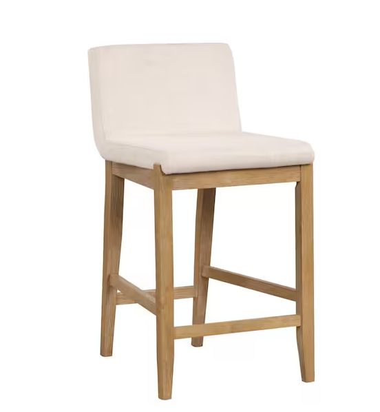 Nathan James Gracie 24 in. Modern Counter Height Bar Stool with Back, Brushed Light Brown Wood Legs, Natural Flax/Brown