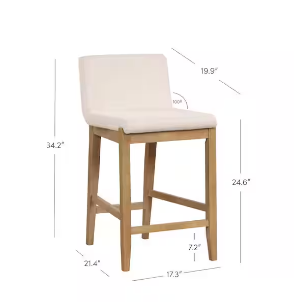 Nathan James Gracie 24 in. Modern Counter Height Bar Stool with Back, Brushed Light Brown Wood Legs, Natural Flax/Brown