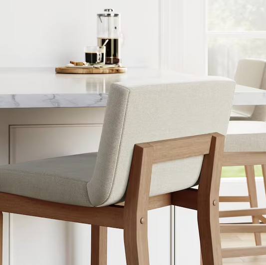Nathan James Gracie 24 in. Modern Counter Height Bar Stool with Back, Brushed Light Brown Wood Legs, Natural Flax/Brown