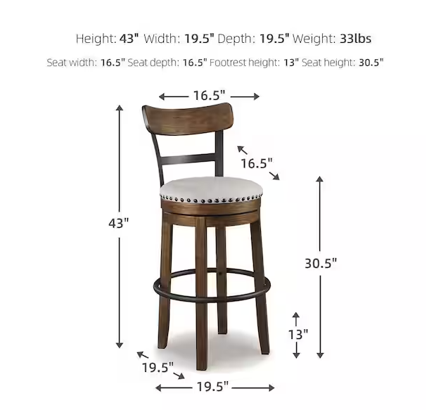 Signature DESIGN BY ASHLEY Valebeck 30.5 in. Brown High Back Wood Bar Height Stool with Polyester Upholstery Seat