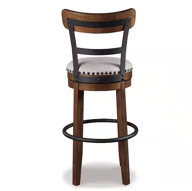 Signature DESIGN BY ASHLEY Valebeck 30.5 in. Brown High Back Wood Bar Height Stool with Polyester Upholstery Seat