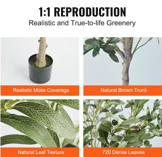 VEVOR 5 ft. Artificial Olive Tree Tall Faux Plant Secure PE Material and Anti-Tip Tilt Protection Low-Maintenance Plant