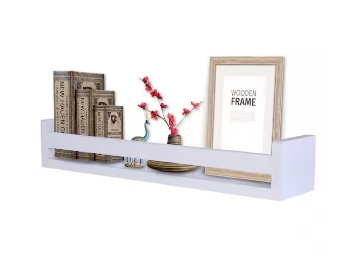 DANYA B 18 in. White Wooden Floating Decorative Wall Ledge Shelf