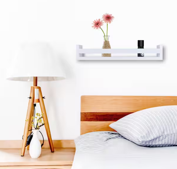 DANYA B 18 in. White Wooden Floating Decorative Wall Ledge Shelf