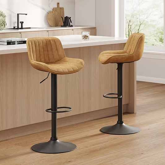 Art Leon Modern Gray Faux Leather Swivel Adjustable Height Bar Stools with Black Base Set of 2